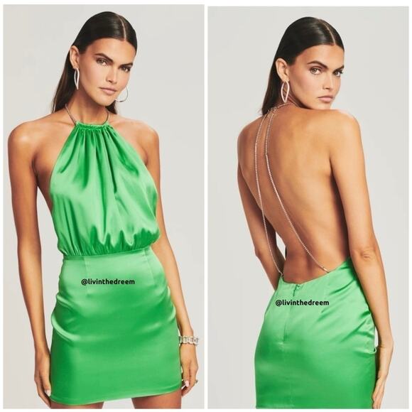 Retrofete Anahita Green Mini Rhinestone Dress SZ XL $399 - Picture 2 of 16